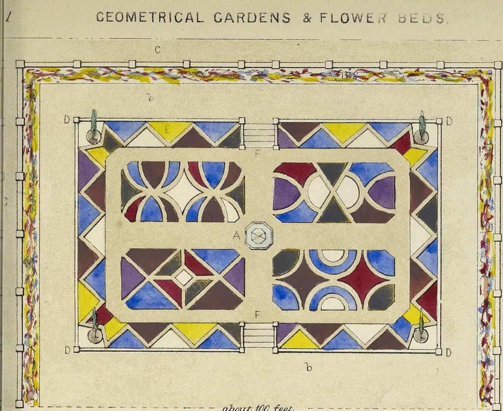 An illustration from On colour, and on the necessity for a general diffusion of taste among all classes : with remarks on laying out dressed geometrical gardens, examples of good and bad taste, illustrated by woodcuts and coloured plates in contrast, 1858, leaf 32