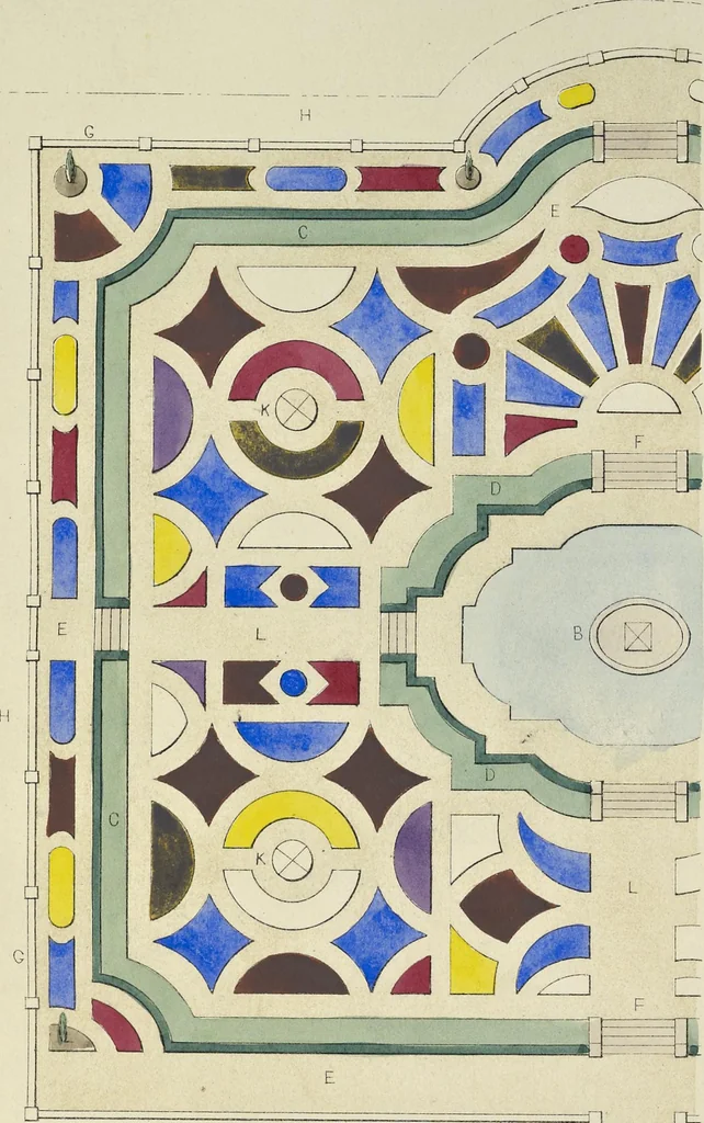 An illustration from On colour, and on the necessity for a general diffusion of taste among all classes : with remarks on laying out dressed geometrical gardens, examples of good and bad taste, illustrated by woodcuts and coloured plates in contrast, 1858, leaf 34