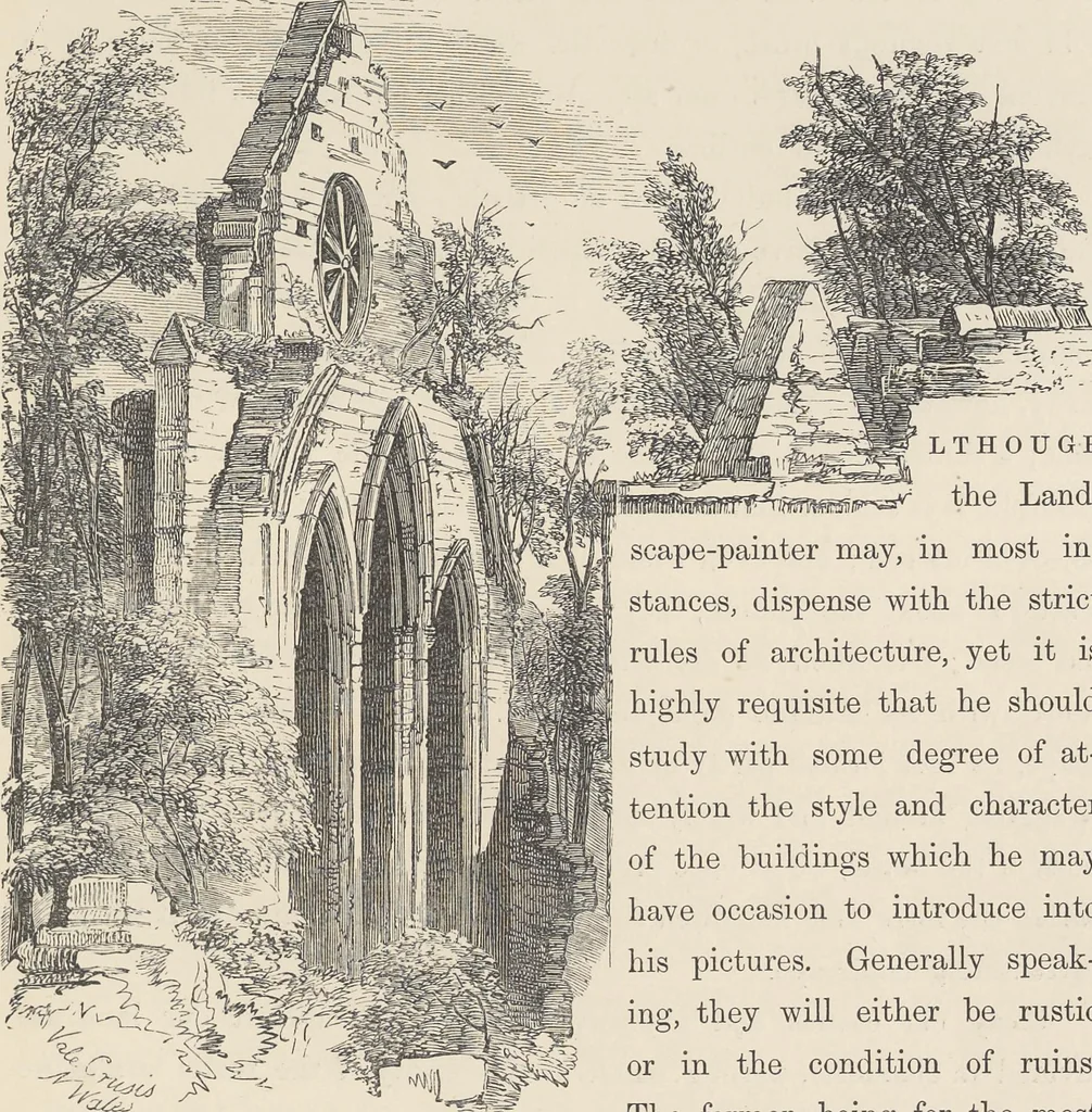 An illustration from The theory and practice of landscape painting in water-colours illustrated by a series of twenty-six drawings and diagrams in colours and numerous woodcuts, 1885, leaf 248