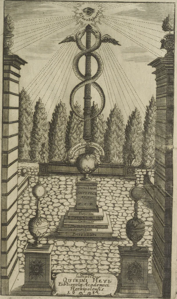 An illustration from Oculus artificialis teledioptricus, sive, Telescopium : ex abditis rerum naturalium & artificialium principiis protractum novâ methodo, eâque solidâ explicatum ac comprimis è triplici fundamento physico seu naturali, mathematico dioptrico et mechanico, seu practico stabilitum ..., 1685, leaf 6
