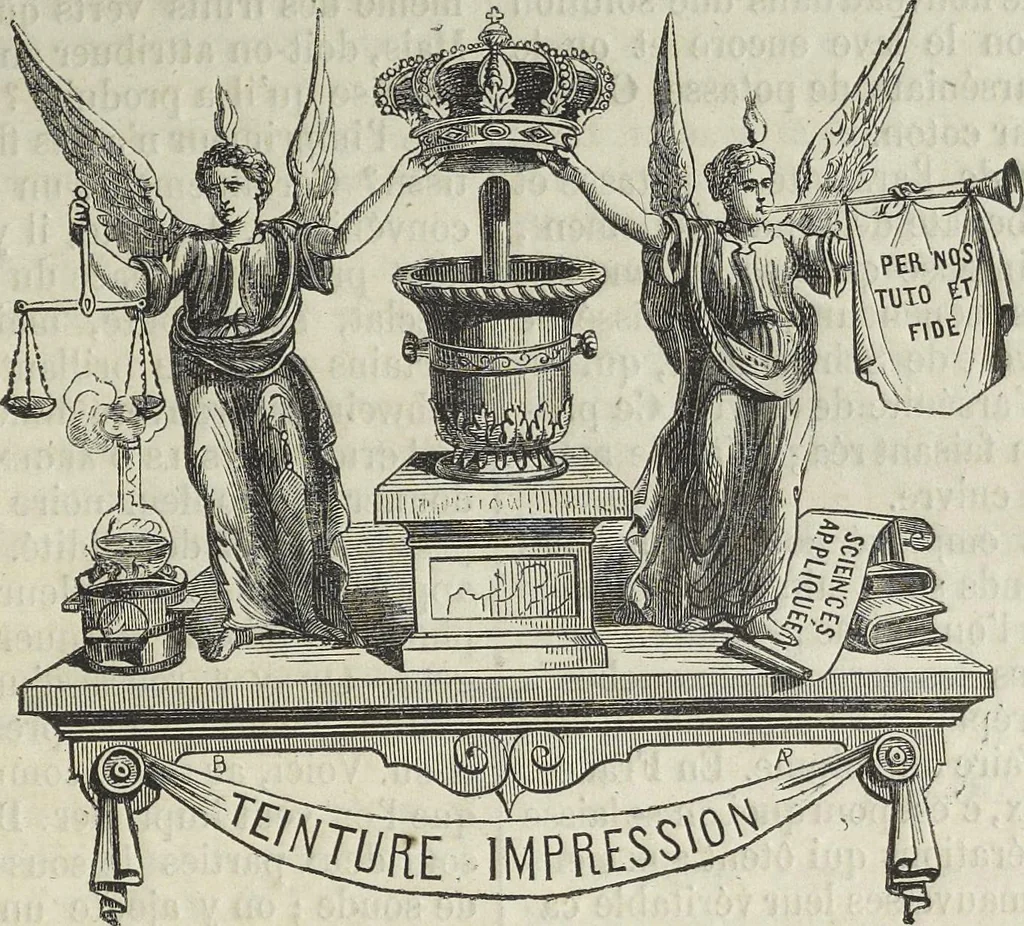 An illustration from Le teinturier universel, ou, L'echo des applications des matières colorantes aux arts et a l'industrie, 1860, leaf 18