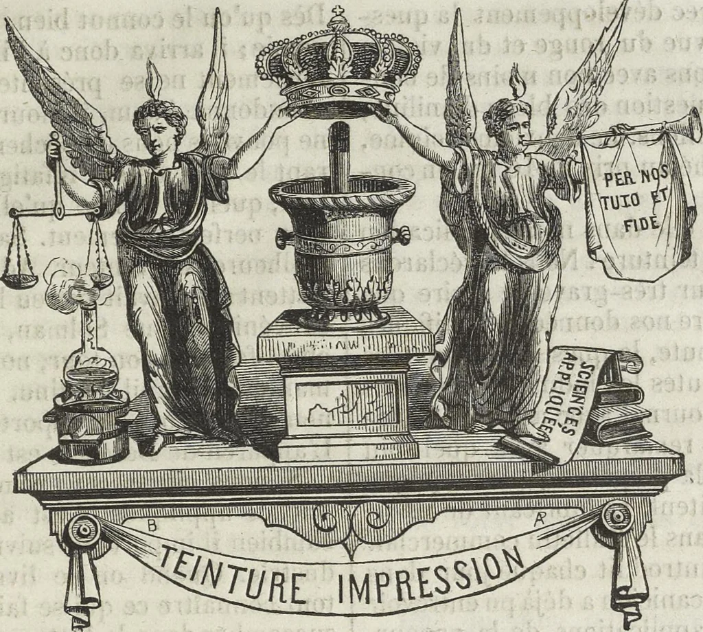 An illustration from Le teinturier universel, ou, L'echo des applications des matières colorantes aux arts et a l'industrie, 1860, leaf 186