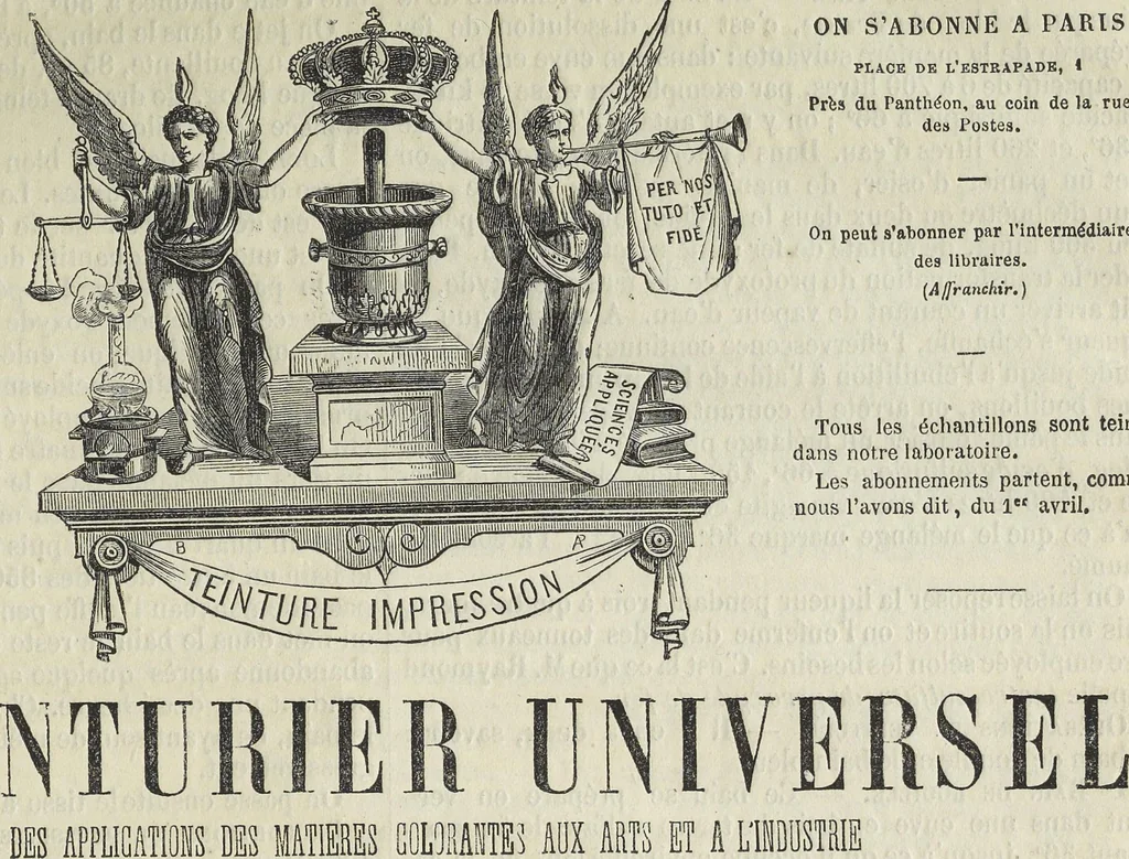 An illustration from Le teinturier universel, ou, L'echo des applications des matières colorantes aux arts et a l'industrie, 1860, leaf 74
