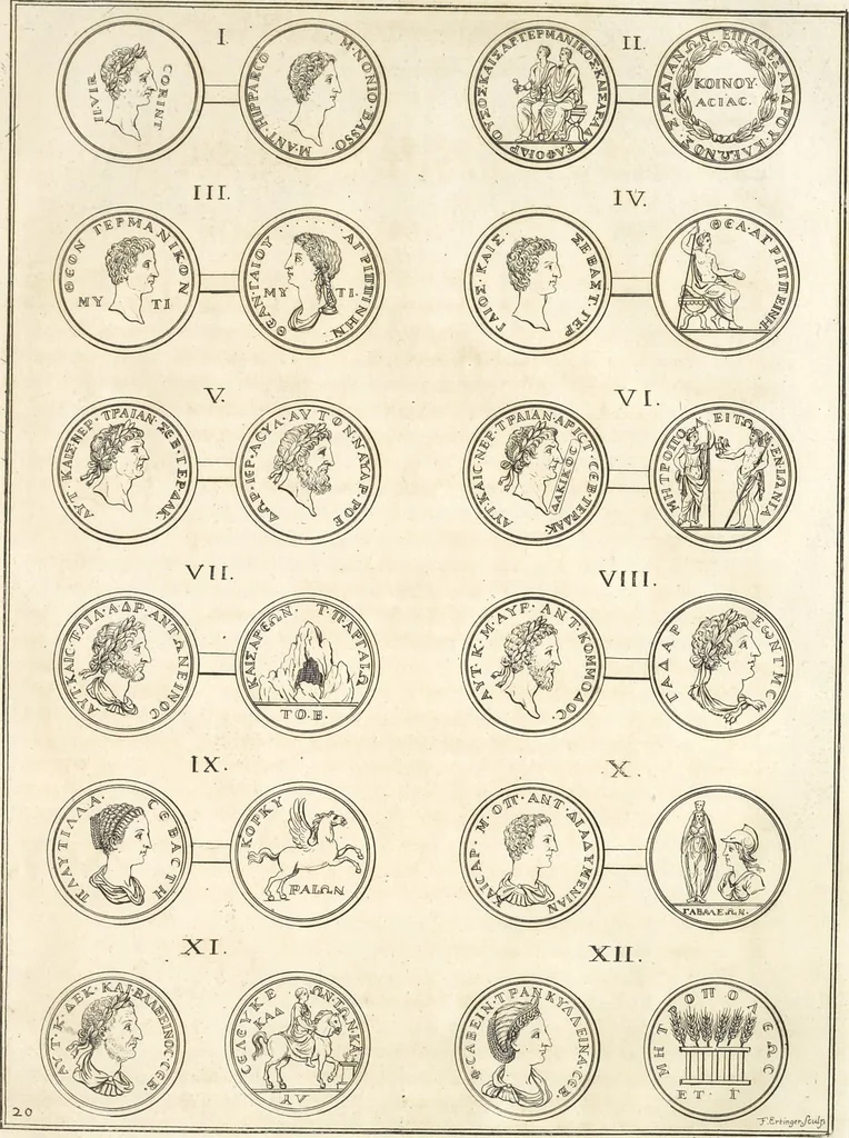 An illustration from Le cabinet de la Bibliotheque de Sainte Genevieve : divisé en deux parties : contenant les antiquitez de la réligion des chrétiens, des Egyptiens, & des Romains; des tombeaux, des poids & des médailles; de monnoyes, des pierres antiques gravées, & des mineraux ..., 1692, leaf 138
