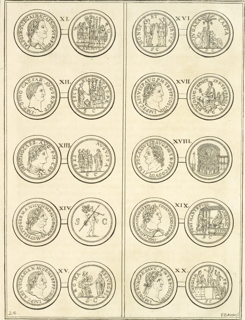 An illustration from Le cabinet de la Bibliotheque de Sainte Genevieve : divisé en deux parties : contenant les antiquitez de la réligion des chrétiens, des Egyptiens, & des Romains; des tombeaux, des poids & des médailles; de monnoyes, des pierres antiques gravées, & des mineraux ..., 1692, leaf 168
