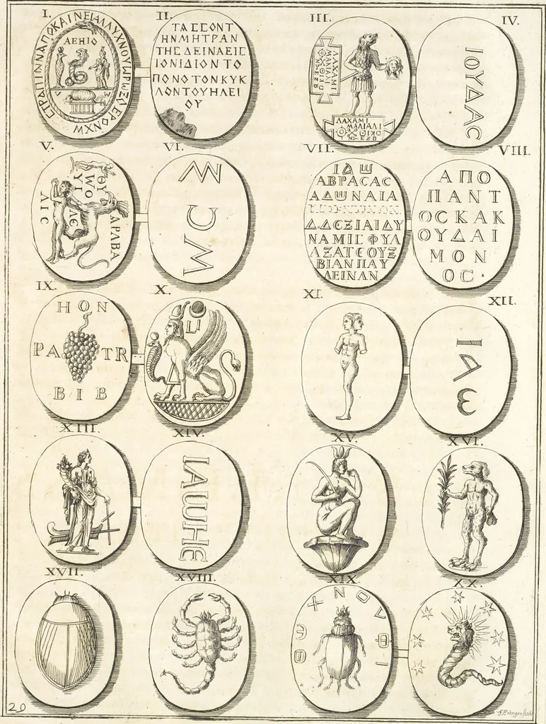 An illustration from Le cabinet de la Bibliotheque de Sainte Genevieve : divisé en deux parties : contenant les antiquitez de la réligion des chrétiens, des Egyptiens, & des Romains; des tombeaux, des poids & des médailles; de monnoyes, des pierres antiques gravées, & des mineraux ..., 1692, leaf 202