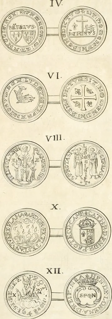 An illustration from Le cabinet de la Bibliotheque de Sainte Genevieve : divisé en deux parties : contenant les antiquitez de la réligion des chrétiens, des Egyptiens, & des Romains; des tombeaux, des poids & des médailles; de monnoyes, des pierres antiques gravées, & des mineraux ..., 1692, leaf 236