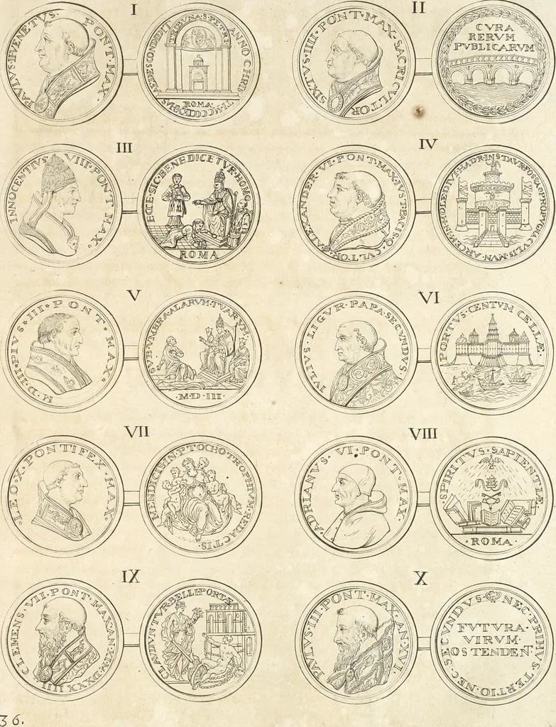 An illustration from Le cabinet de la Bibliotheque de Sainte Genevieve : divisé en deux parties : contenant les antiquitez de la réligion des chrétiens, des Egyptiens, & des Romains; des tombeaux, des poids & des médailles; de monnoyes, des pierres antiques gravées, & des mineraux ..., 1692, leaf 244