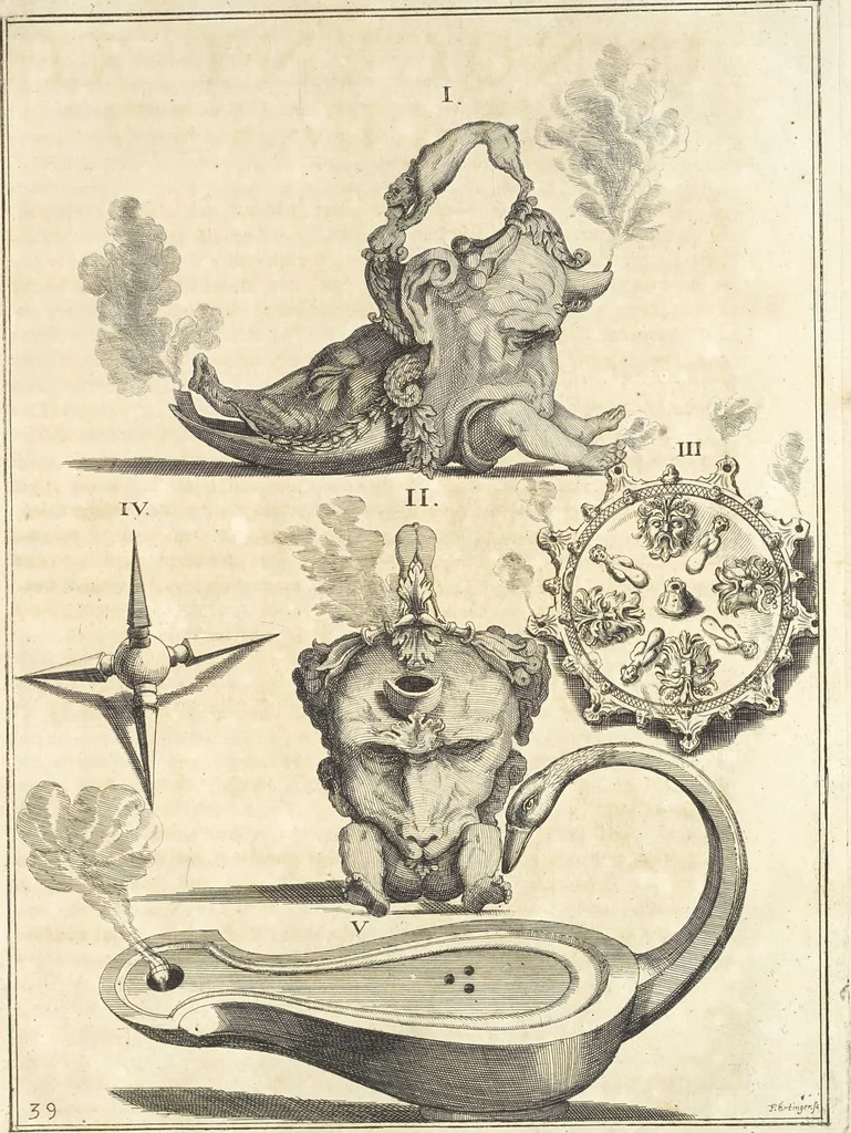 An illustration from Le cabinet de la Bibliotheque de Sainte Genevieve : divisé en deux parties : contenant les antiquitez de la réligion des chrétiens, des Egyptiens, & des Romains; des tombeaux, des poids & des médailles; de monnoyes, des pierres antiques gravées, & des mineraux ..., 1692, leaf 276
