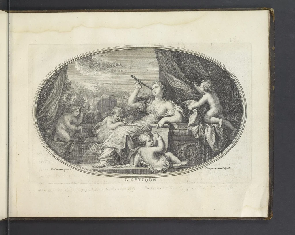 An illustration from Le Cabinet des Beaux Arts, ou, Recueil d'estampes gravés d'après les tableaux d'un plafond ou les beaux arts sont representées : avec explication de ces mêmes tableaux, 1690, leaf 70