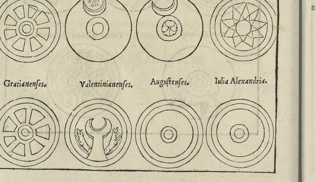 An illustration from Caesar Avgvstvs, sive, Historiae imperatorvm Caesarvmqve romanorvm ex antiqvis nvmismatibvs restitvtae liber secvndvs : acessit Caesaris Avgvsti vita et res gestae, 1574, leaf 357