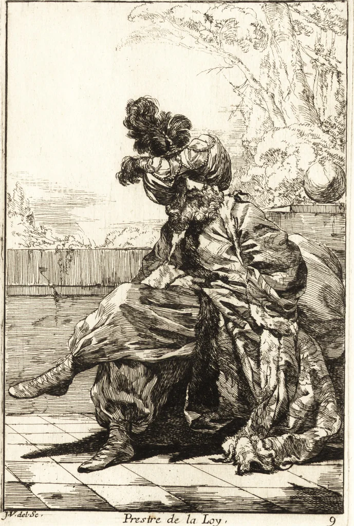 An illustration from Caravanne du sultan ala Mecque : mascarade turque donnée a Rome par Messieurs les pensionnaires de l'Academie de France et leurs amis au Carnaval de l'année 1748 : dediée à messire Iean Francois de Troy, ecuïer, conseiller sécrétaire du Roi, chevalier de l'Ordre de S. Michel, directeur de l'Academie roïale de France a Rome, ancien Recteur de celle de Paris, et ancien Prince de l'Academie de S. Luc de Rome &c ..., 1749, leaf 26