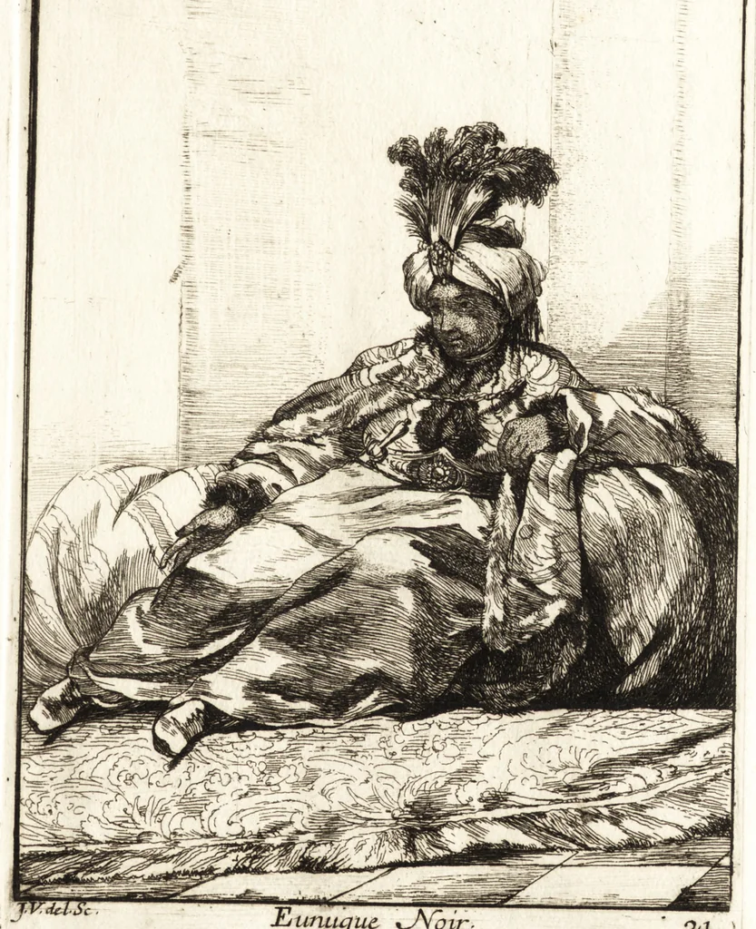 An illustration from Caravanne du sultan ala Mecque : mascarade turque donnée a Rome par Messieurs les pensionnaires de l'Academie de France et leurs amis au Carnaval de l'année 1748 : dediée à messire Iean Francois de Troy, ecuïer, conseiller sécrétaire du Roi, chevalier de l'Ordre de S. Michel, directeur de l'Academie roïale de France a Rome, ancien Recteur de celle de Paris, et ancien Prince de l'Academie de S. Luc de Rome &c ..., 1749, leaf 50