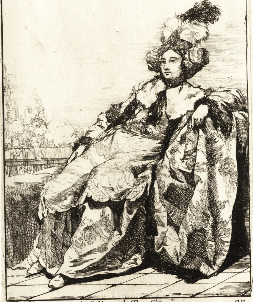 An illustration from Caravanne du sultan ala Mecque : mascarade turque donnée a Rome par Messieurs les pensionnaires de l'Academie de France et leurs amis au Carnaval de l'année 1748 : dediée à messire Iean Francois de Troy, ecuïer, conseiller sécrétaire du Roi, chevalier de l'Ordre de S. Michel, directeur de l'Academie roïale de France a Rome, ancien Recteur de celle de Paris, et ancien Prince de l'Academie de S. Luc de Rome &c ..., 1749, leaf 54