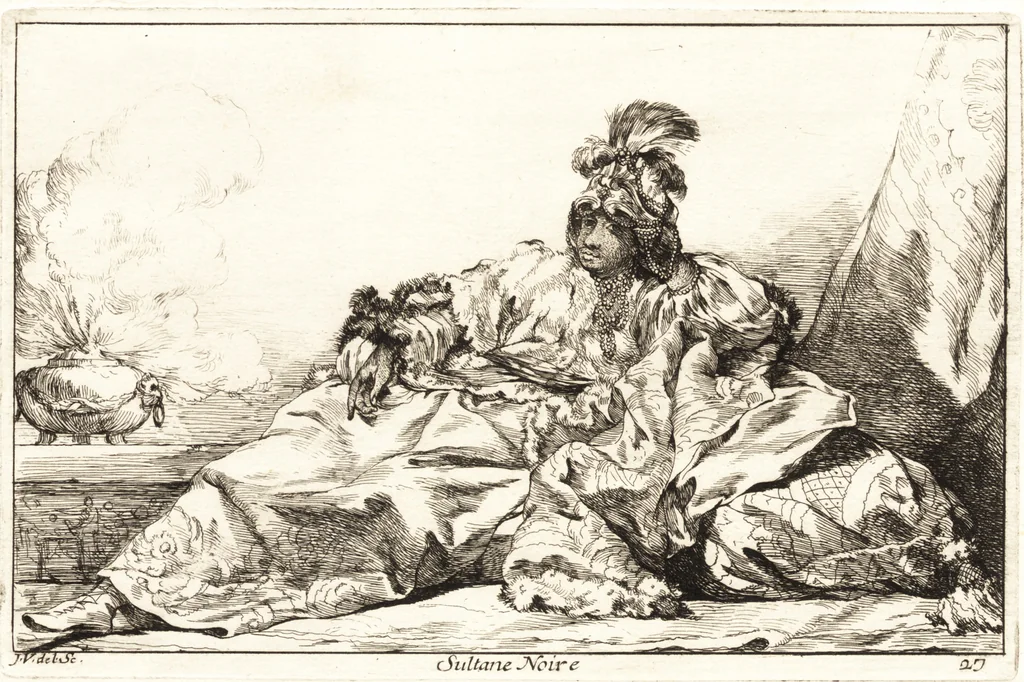 An illustration from Caravanne du sultan ala Mecque : mascarade turque donnée a Rome par Messieurs les pensionnaires de l'Academie de France et leurs amis au Carnaval de l'année 1748 : dediée à messire Iean Francois de Troy, ecuïer, conseiller sécrétaire du Roi, chevalier de l'Ordre de S. Michel, directeur de l'Academie roïale de France a Rome, ancien Recteur de celle de Paris, et ancien Prince de l'Academie de S. Luc de Rome &c ..., 1749, leaf 62
