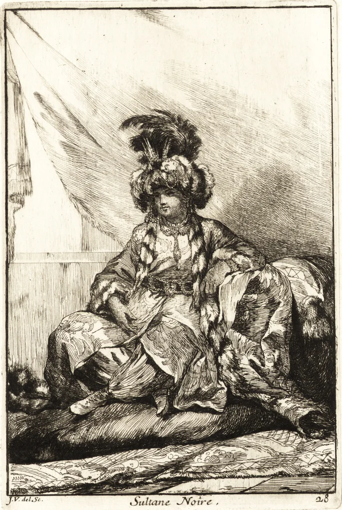 An illustration from Caravanne du sultan ala Mecque : mascarade turque donnée a Rome par Messieurs les pensionnaires de l'Academie de France et leurs amis au Carnaval de l'année 1748 : dediée à messire Iean Francois de Troy, ecuïer, conseiller sécrétaire du Roi, chevalier de l'Ordre de S. Michel, directeur de l'Academie roïale de France a Rome, ancien Recteur de celle de Paris, et ancien Prince de l'Academie de S. Luc de Rome &c ..., 1749, leaf 64