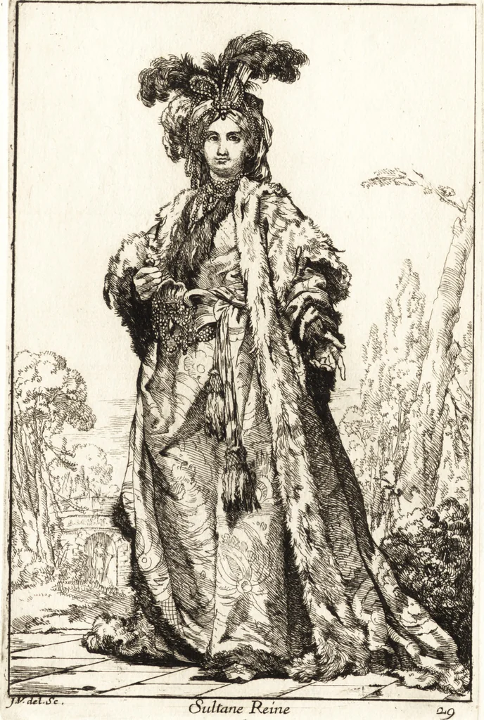 An illustration from Caravanne du sultan ala Mecque : mascarade turque donnée a Rome par Messieurs les pensionnaires de l'Academie de France et leurs amis au Carnaval de l'année 1748 : dediée à messire Iean Francois de Troy, ecuïer, conseiller sécrétaire du Roi, chevalier de l'Ordre de S. Michel, directeur de l'Academie roïale de France a Rome, ancien Recteur de celle de Paris, et ancien Prince de l'Academie de S. Luc de Rome &c ..., 1749, leaf 66