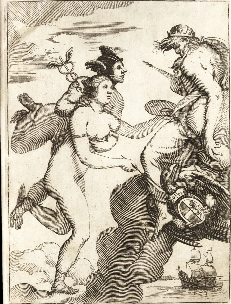 An illustration from La carta del nauegar pitoresco : dialogo tra vn senator venetian deletante, e vn professor de pitura, soto nome d'ecelenza, e de compare ..., 1660, leaf 6