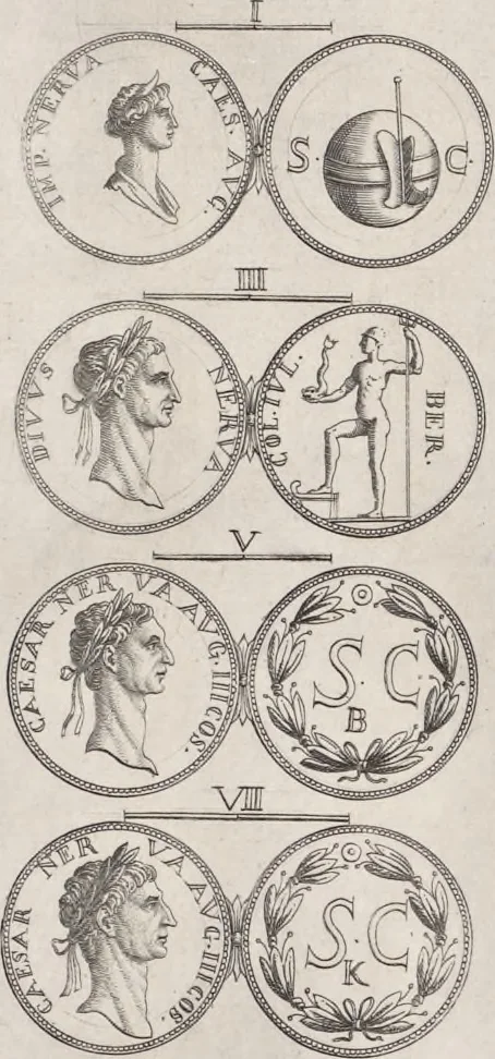 An illustration from I cesari in oro : raccolti nel Farnese museo, e pubblicati colle loro congrue interpretazioni, 1694, leaf 45