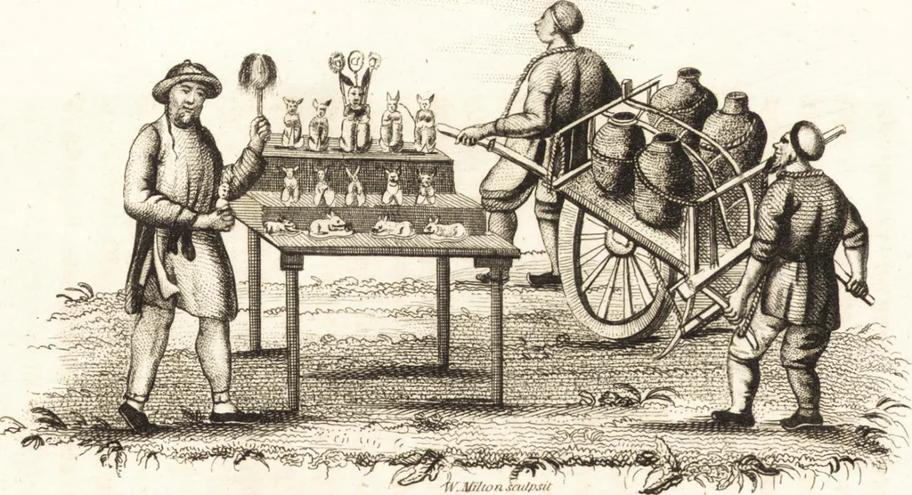 An illustration from China, its costume, arts, manufactures, &c. : edited principally from the originals in the cabinet of the late M. Bertin, with observations explanatory, historical, and literary, 1812, leaf 154
