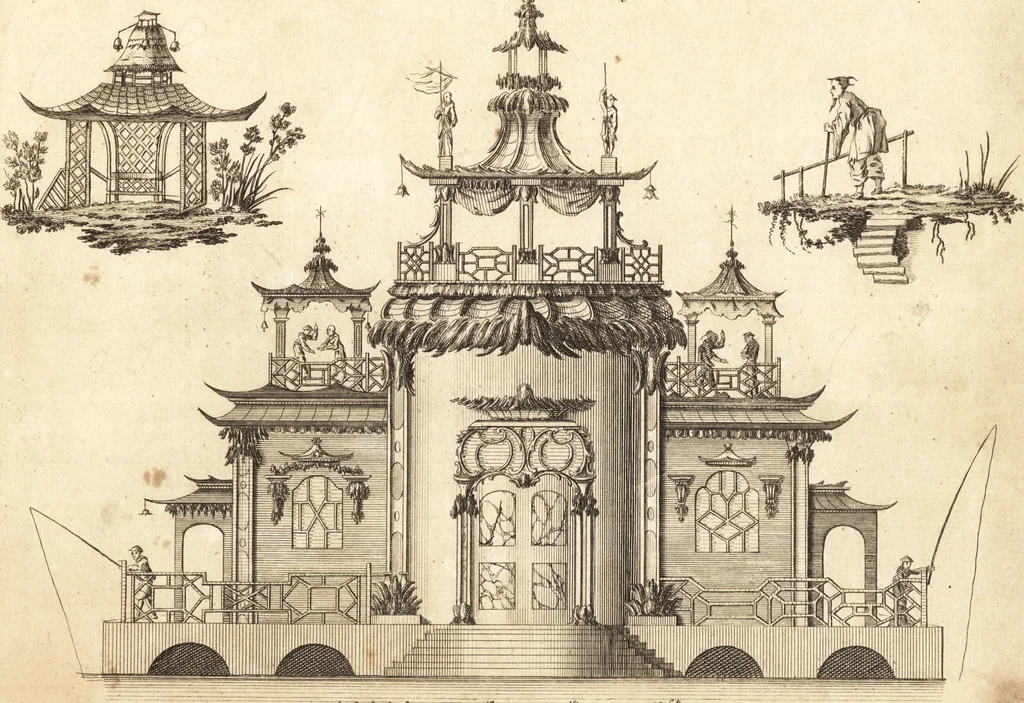 An illustration from Chinese architecture, civil and ornamental. Being a large collection of the most elegant and useful designs of plans and elevations, &c. from the imperial retreat to the smallest ornamental building in China. Likewise their marine subjects. The whole to adorn gardens, parks, forests, woods, canals, &c. .., 1759, leaf 10