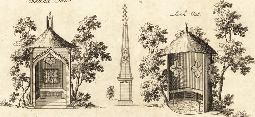 An illustration from Chinese architecture, civil and ornamental. Being a large collection of the most elegant and useful designs of plans and elevations, &c. from the imperial retreat to the smallest ornamental building in China. Likewise their marine subjects. The whole to adorn gardens, parks, forests, woods, canals, &c. .., 1759, leaf 100