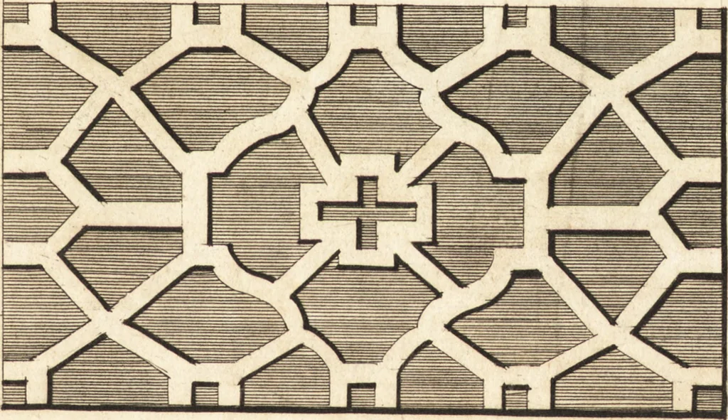 An illustration from Chinese architecture, civil and ornamental. Being a large collection of the most elegant and useful designs of plans and elevations, &c. from the imperial retreat to the smallest ornamental building in China. Likewise their marine subjects. The whole to adorn gardens, parks, forests, woods, canals, &c. .., 1759, leaf 128