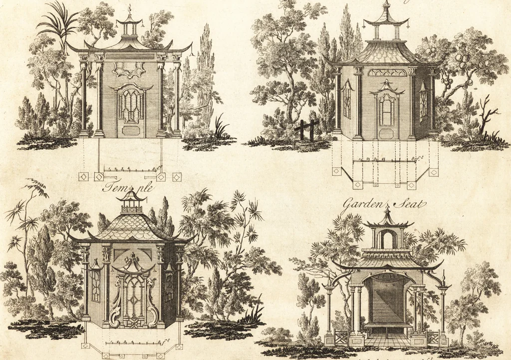 An illustration from Chinese architecture, civil and ornamental. Being a large collection of the most elegant and useful designs of plans and elevations, &c. from the imperial retreat to the smallest ornamental building in China. Likewise their marine subjects. The whole to adorn gardens, parks, forests, woods, canals, &c. .., 1759, leaf 22