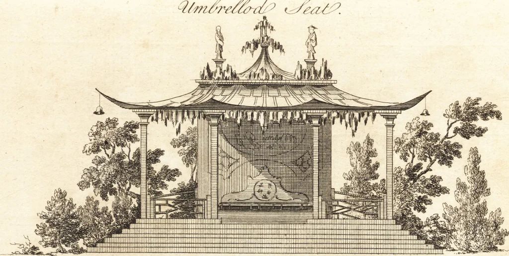 An illustration from Chinese architecture, civil and ornamental. Being a large collection of the most elegant and useful designs of plans and elevations, &c. from the imperial retreat to the smallest ornamental building in China. Likewise their marine subjects. The whole to adorn gardens, parks, forests, woods, canals, &c. .., 1759, leaf 24