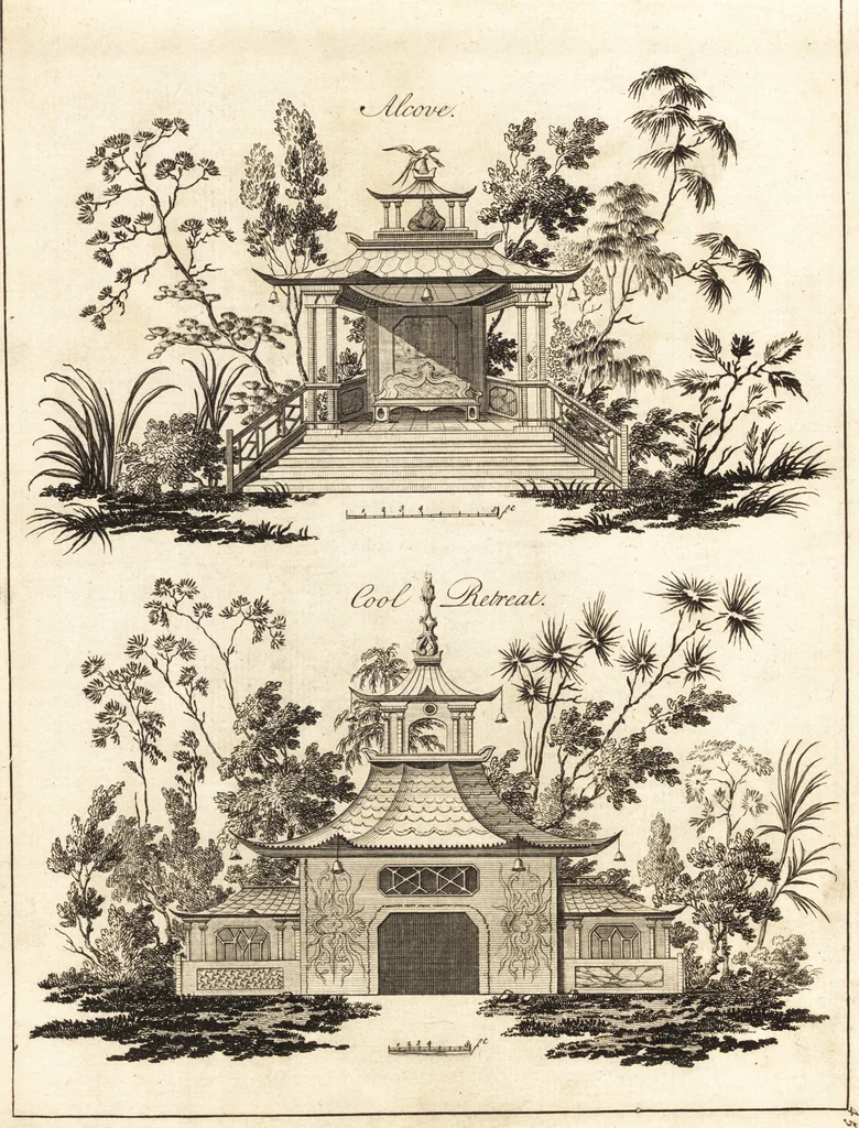 An illustration from Chinese architecture, civil and ornamental. Being a large collection of the most elegant and useful designs of plans and elevations, &c. from the imperial retreat to the smallest ornamental building in China. Likewise their marine subjects. The whole to adorn gardens, parks, forests, woods, canals, &c. .., 1759, leaf 26