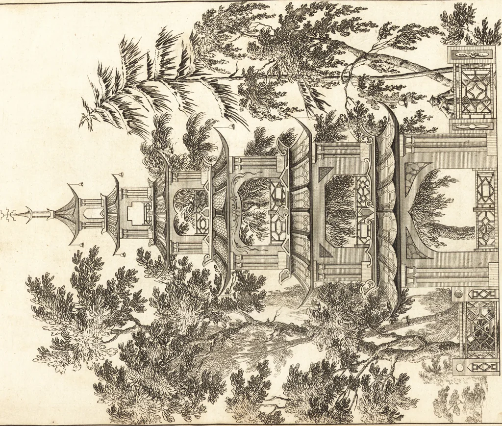 An illustration from Chinese architecture, civil and ornamental. Being a large collection of the most elegant and useful designs of plans and elevations, &c. from the imperial retreat to the smallest ornamental building in China. Likewise their marine subjects. The whole to adorn gardens, parks, forests, woods, canals, &c. .., 1759, leaf 30
