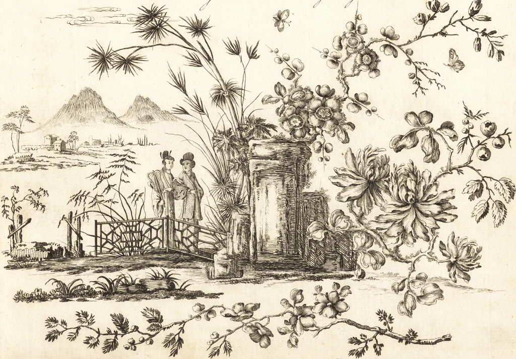 An illustration from Chinese architecture, civil and ornamental. Being a large collection of the most elegant and useful designs of plans and elevations, &c. from the imperial retreat to the smallest ornamental building in China. Likewise their marine subjects. The whole to adorn gardens, parks, forests, woods, canals, &c. .., 1759, leaf 48