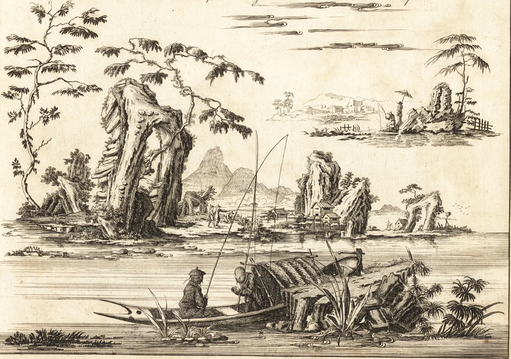 An illustration from Chinese architecture, civil and ornamental. Being a large collection of the most elegant and useful designs of plans and elevations, &c. from the imperial retreat to the smallest ornamental building in China. Likewise their marine subjects. The whole to adorn gardens, parks, forests, woods, canals, &c. .., 1759, leaf 54