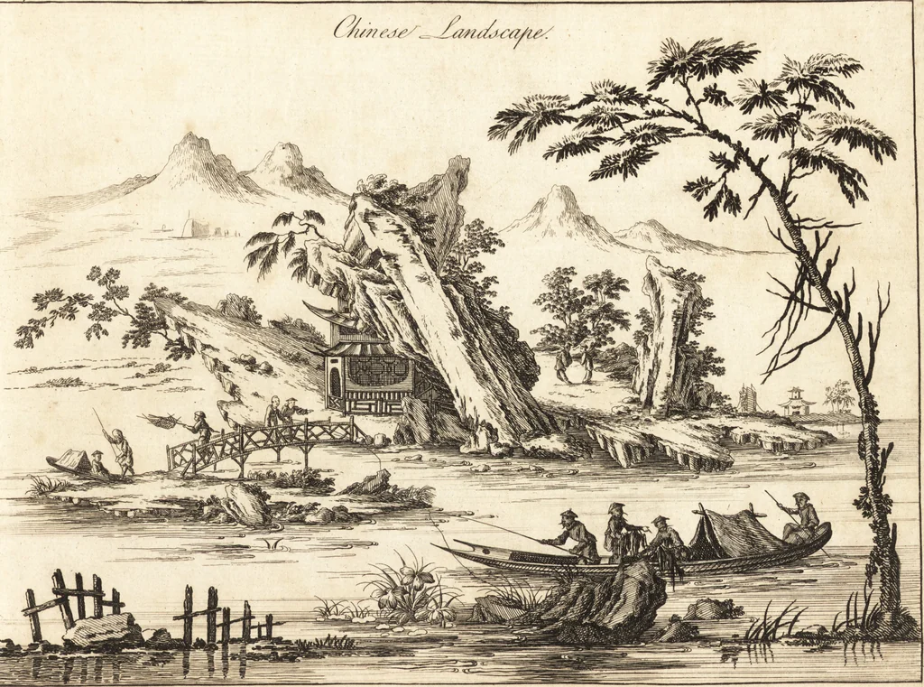 An illustration from Chinese architecture, civil and ornamental. Being a large collection of the most elegant and useful designs of plans and elevations, &c. from the imperial retreat to the smallest ornamental building in China. Likewise their marine subjects. The whole to adorn gardens, parks, forests, woods, canals, &c. .., 1759, leaf 56