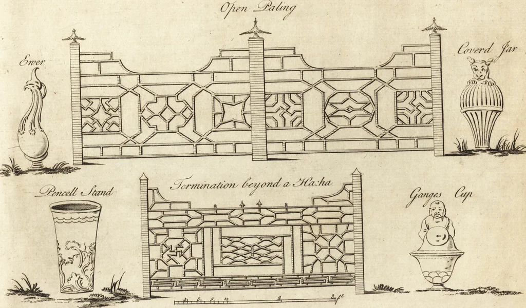 An illustration from Chinese architecture, civil and ornamental. Being a large collection of the most elegant and useful designs of plans and elevations, &c. from the imperial retreat to the smallest ornamental building in China. Likewise their marine subjects. The whole to adorn gardens, parks, forests, woods, canals, &c. .., 1759, leaf 64