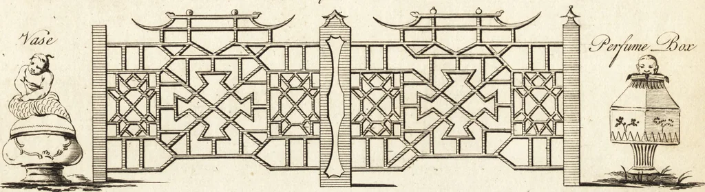 An illustration from Chinese architecture, civil and ornamental. Being a large collection of the most elegant and useful designs of plans and elevations, &c. from the imperial retreat to the smallest ornamental building in China. Likewise their marine subjects. The whole to adorn gardens, parks, forests, woods, canals, &c. .., 1759, leaf 82