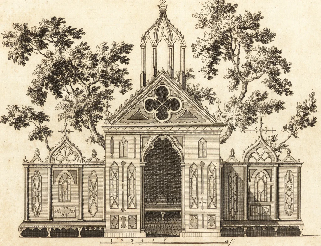 An illustration from Chinese architecture, civil and ornamental. Being a large collection of the most elegant and useful designs of plans and elevations, &c. from the imperial retreat to the smallest ornamental building in China. Likewise their marine subjects. The whole to adorn gardens, parks, forests, woods, canals, &c. .., 1759, leaf 86