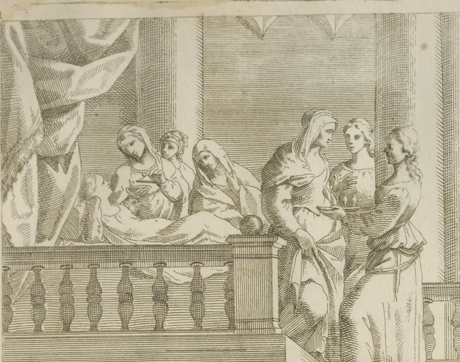 An illustration from Il claustro di S. Michele in Bosco di Bologna : dipinto dal famoso Lodovico Carracci, e da altri eccellenti maestri uscita dalla sua scola, 1694, leaf 18