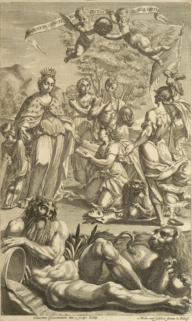 An illustration from Il claustro di S. Michele in Bosco di Bologna : dipinto dal famoso Lodovico Carracci, e da altri eccellenti maestri uscita dalla sua scola, 1694, leaf 6