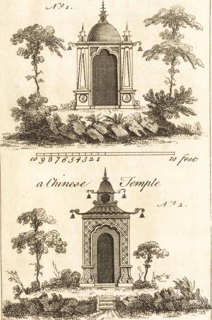 An illustration from The country gentleman's pocket companion, and builder's assistant, for rural decorative architecture : containing, thirty-two new designs, plans and elevations of alcoves, floats, temples, summer-houses, lodges, huts, grotto's, &c. in the Augustine, Gothick and Chinese taste, with proper directions annexed : also the exact estimate of their several amounts, which are from twenty-five to one hundred pounds, and most of them portable : correctly engraved on twenty-five copper plates, 1753, leaf 20