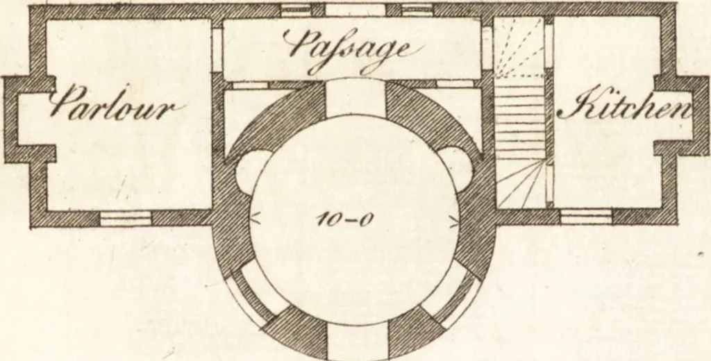 An illustration from The country gentleman's pocket companion, and builder's assistant, for rural decorative architecture : containing, thirty-two new designs, plans and elevations of alcoves, floats, temples, summer-houses, lodges, huts, grotto's, &c. in the Augustine, Gothick and Chinese taste, with proper directions annexed : also the exact estimate of their several amounts, which are from twenty-five to one hundred pounds, and most of them portable : correctly engraved on twenty-five copper plates, 1753, leaf 56