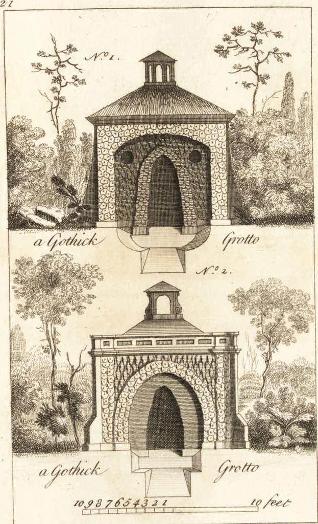 An illustration from The country gentleman's pocket companion, and builder's assistant, for rural decorative architecture : containing, thirty-two new designs, plans and elevations of alcoves, floats, temples, summer-houses, lodges, huts, grotto's, &c. in the Augustine, Gothick and Chinese taste, with proper directions annexed : also the exact estimate of their several amounts, which are from twenty-five to one hundred pounds, and most of them portable : correctly engraved on twenty-five copper plates, 1753, leaf 58