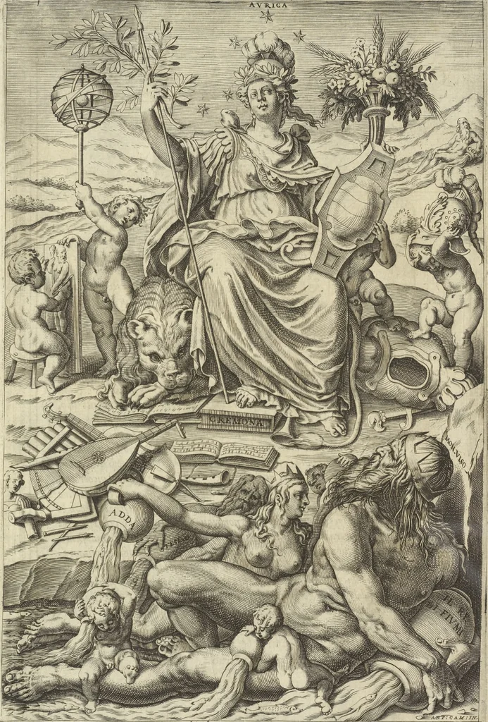 An illustration from Cremona fedelissima citta et nobilissima colonia de Romani : rappresentata in disegno col svo contado et illvstrata d'vna breve historia delle cose piv notabili appartenenti ad essa et de i ritratti natvrali de dvchi et dvchesse di Milano e compendio delle lor vite, 1585, leaf 11