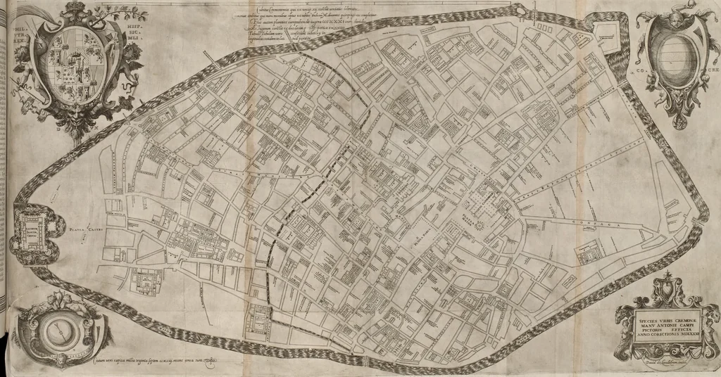 An illustration from Cremona fedelissima citta et nobilissima colonia de Romani : rappresentata in disegno col svo contado et illvstrata d'vna breve historia delle cose piv notabili appartenenti ad essa et de i ritratti natvrali de dvchi et dvchesse di Milano e compendio delle lor vite, 1585, leaf 176