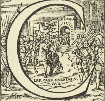 An illustration from Cremona fedelissima citta et nobilissima colonia de Romani : rappresentata in disegno col svo contado et illvstrata d'vna breve historia delle cose piv notabili appartenenti ad essa et de i ritratti natvrali de dvchi et dvchesse di Milano e compendio delle lor vite, 1585, leaf 203