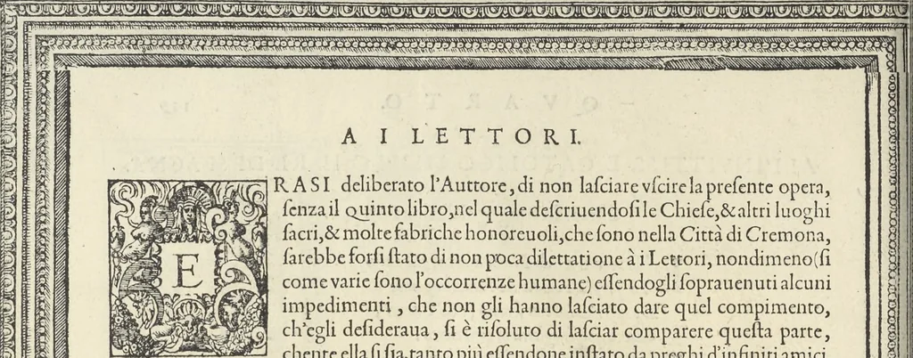 An illustration from Cremona fedelissima citta et nobilissima colonia de Romani : rappresentata in disegno col svo contado et illvstrata d'vna breve historia delle cose piv notabili appartenenti ad essa et de i ritratti natvrali de dvchi et dvchesse di Milano e compendio delle lor vite, 1585, leaf 215