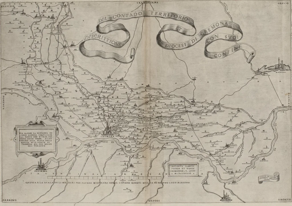 An illustration from Cremona fedelissima citta et nobilissima colonia de Romani : rappresentata in disegno col svo contado et illvstrata d'vna breve historia delle cose piv notabili appartenenti ad essa et de i ritratti natvrali de dvchi et dvchesse di Milano e compendio delle lor vite, 1585, leaf 221