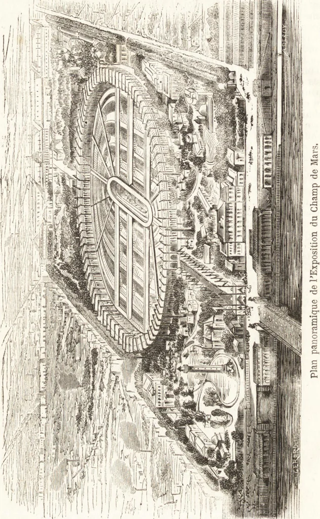 An illustration from Les curiosités de l'Exposition universelle de 1867 : suivi d'un indicateur pratique des moyens de transport, des prix d'entrée, etc. : avec six plans, 1867, leaf 11