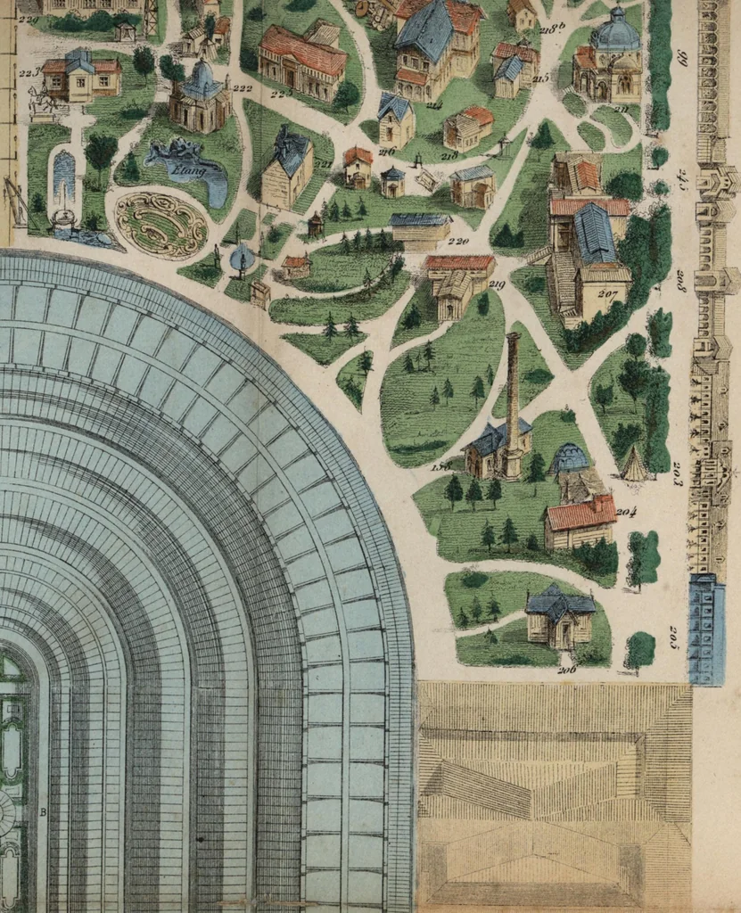 An illustration from Les curiosités de l'Exposition universelle de 1867 : suivi d'un indicateur pratique des moyens de transport, des prix d'entrée, etc. : avec six plans, 1867, leaf 221