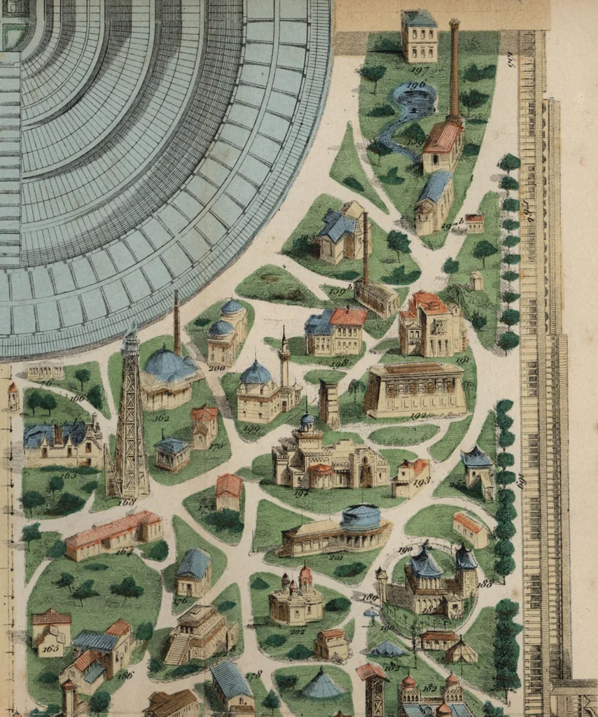 An illustration from Les curiosités de l'Exposition universelle de 1867 : suivi d'un indicateur pratique des moyens de transport, des prix d'entrée, etc. : avec six plans, 1867, leaf 223